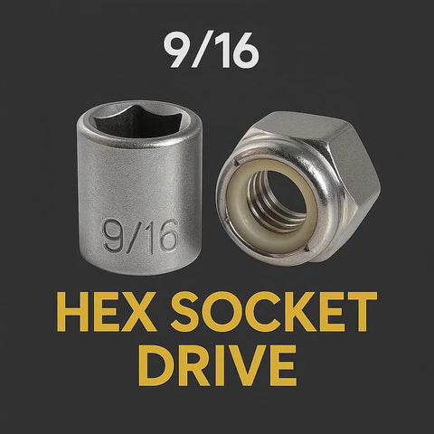 25 Pack 3/8-16 Stainless Steel Nylon Insert Hex Lock Nuts With Hex Socket Drive and 9/16 marking, corrosion resistant
