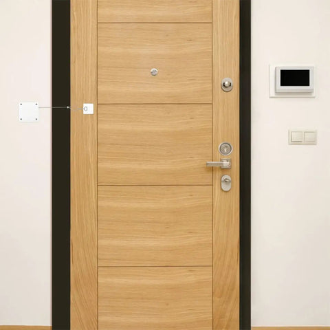 Automatic Sliding Door Closer For Home And Office Doors, Self Closing Mechanism with visible 1.2m wire and wooden door