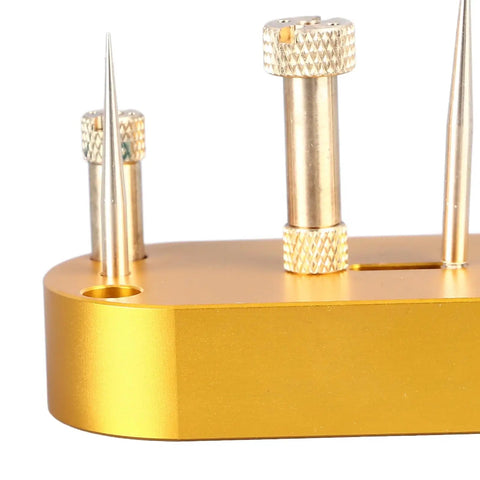 Close-up of Durable Metal Hairspring Stand for Watch Repair and Movement Balancing, showing precision and stable holder design.