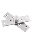Heavy Duty Hidden Door Pivot Hinge Set 360 Degree Rotation Stainless Steel Center Shaft Hinges With Screws Two Pieces Concealed Revolving Door Hinge System For Smooth Quiet Operation In Interior Doors And Cabinets showing flat stainless steel pieces with screw holes and center shaft cylinder