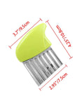 Angled front view of green BokWin 5-blade waffle fry cutter with stainless steel blades for veggie fries