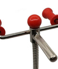 Close-up of 15 Inch Steering Wheel Holder Alignment Tool With Adjustable Height And Locking Switch, red handles visible