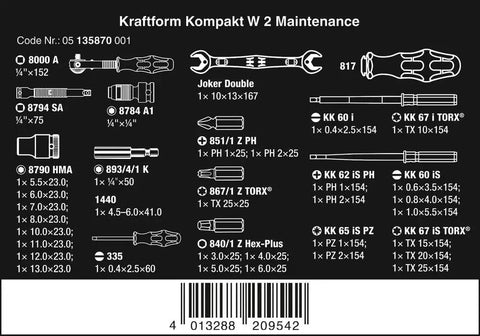Pro Grade All In One Kraftform Kompakt W 2 Maintenance 35 Piece Tool Set parts list and specifications diagram
