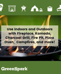 Natural All Weather Fire Starters For Grill, Fire Pit, Campfire And Pizza Oven text overlay on grill flame