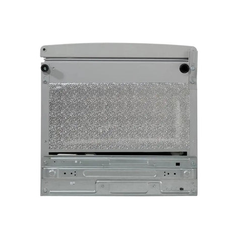 Top Notch 3 Cubic Ft Compact Upright Freezer Fingerprint Resistant Stainless Steel Finish back view with cooling components