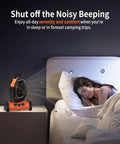 Must Have Camping Fan With 20000mAh Battery Pack Cordless Portable Outdoor Tent Fan on bedside table next to sleeping woman