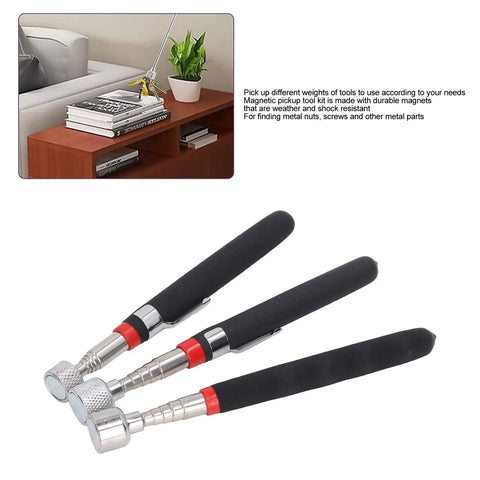 Cool Retractable Magnetic Pickup Pen Kit With Rubber Grip Steel Magnets Perfect For Garage Work, Car Repairs And Reaching Deep Spots Hassle Free Heavy Duty Weatherproof Design For Any Job, black rubber grip