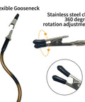 Close-up of Helping Hands Soldering Station With 2.5X Magnifier, showing flexible gooseneck arm with alligator clip attachment.