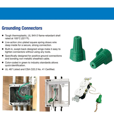 Ground Wire Connector Nuts With Hole, 100 Pack Green Wire Caps For Electrical Grounding, UL Listed, Designed For 14-10 AWG