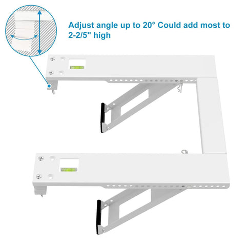 Beefy Heavy Duty Window Air Conditioner Bracket With Dual Arms adjustable angle feature and level indicator shown