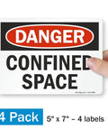 Danger Confined Space OSHA Sticker Labels 5x7 Inch 5 Mil Laminated Polyester With SuperStick Adhesive Red Black White Pack Of 4 Made In USA