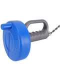 Heavy Duty 33 Foot Manual Drain Snake Featuring Flexible Spring Steel Wire That Busts Gnarly Clogs And Main Line Blockages While Gliding Smoothly Through Every Pipe Bend. Blue plastic handle and gray cable.