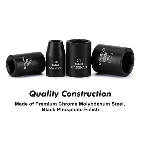 19 Piece 1/2 Inch Drive Impact Socket Set SAE Shallow Range 3/8 To 1-1/2 Inch Cr-Mo Alloy Steel Radius Corner Design Heavy Duty Gear