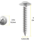 Heavy Duty 410 Stainless Steel Self Tapping Wood Screws Size 8 X 1 Inch with measurement details for precise usage.