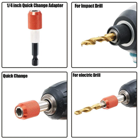 AUTOTOOLHOME titanium 13-piece drill tap bit set with red 1/4-inch quick-change adapter for impact and electric drills