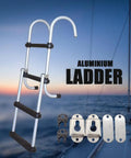 4 Step Aluminum Boat Ladder With Removable Folding Design, Beefy Heavy Duty Marine Stepladder, Durable Aluminum Build Handles Up To 500 Lbs, Easy Storage For Boats, Yachts, Pontoon, Ships, And Fresh Or Salt Water Use, shown with mounting hardware