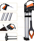 43-inch foldable grabber tool with magnets illustration showing design features, foldability, and grip details for versatile use.