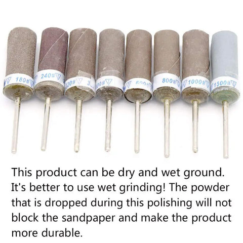 No Fuss Sanding Band Kit Including Ten Tough Grinding Wheel Heads With A Rock Solid 2.35mm Shank Built For Dremel Rotary Tools, assorted grit heads.