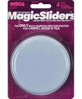 MagicSliders packaging for 4-inch reusable sliding discs for carpet, wood, and tile, labeled as multi-surface friction fighters