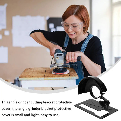Heavy Duty Angle Grinder Protective Cover And Spark Guard Stand Featuring Rock Solid Balanced Base Holder For Power Tool Setups in use during woodwork.