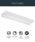 22 Inch LED Under Cabinet Light 120V Warm White 3000K Diffused Pure White Glow White Finish, ultra slim, dry location