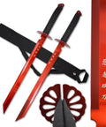 Twin Ninja Sword Set with Black Nylon Wrapped Handles, 28 Inch Overall Length, 18.25 Inch Stainless Steel Blades, Includes Shoulder Strap, Red HK6183 Series