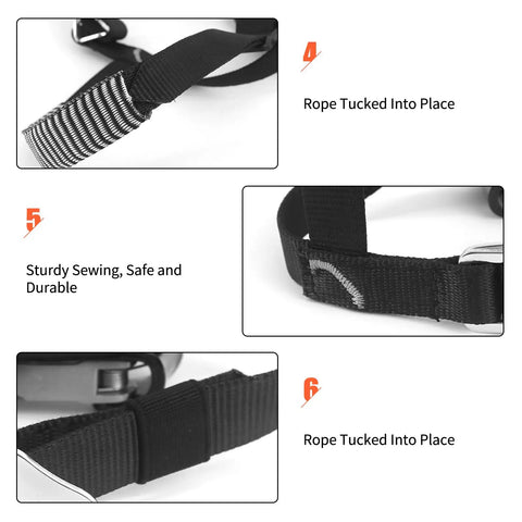 Close-up of the Right Foot Ascender for Climbing and Rappelling Pro Grade Lightweight Aluminum Magnesium Alloy showing straps and sewing details.