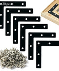 20 pcs flat corner braces three and one eighth inch L shaped right angle brackets black mending plates with screws for wood frames