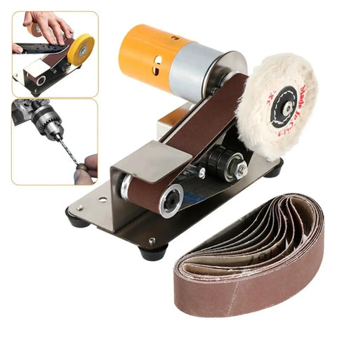 Compact Mini Electric Belt Sander And Grinder Desktop Power Tool Built Like A Tank With Rugged Stainless Steel and dual bearings.