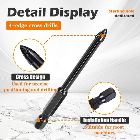 4-edge cross drill from 7 Piece Diamond Drill Bits Set For Tiles And Stone, Pro Grade Tile Drills For Ceramic Glass Porcelain Marble Granite