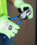 Person using Workhorse 3-Piece Tool Set Lineman's Side-Cutting Pliers, Made In USA, cutting red wire