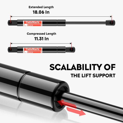 Cadillac Escalade Rear Window Glass Struts Shocks Lift Supports Gas Spring Replacement Fits 1999 2000 2001 2002 2003 2004 2005 2006 Tahoe Suburban Yukon 2 Pcs, showing extended and compressed lengths