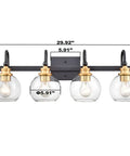 Globe Glass Shade 4 Light Wall Sconce for Bathroom Vanity Over Mirror in Matte Black with Brushed Gold Accents Gooseneck Design