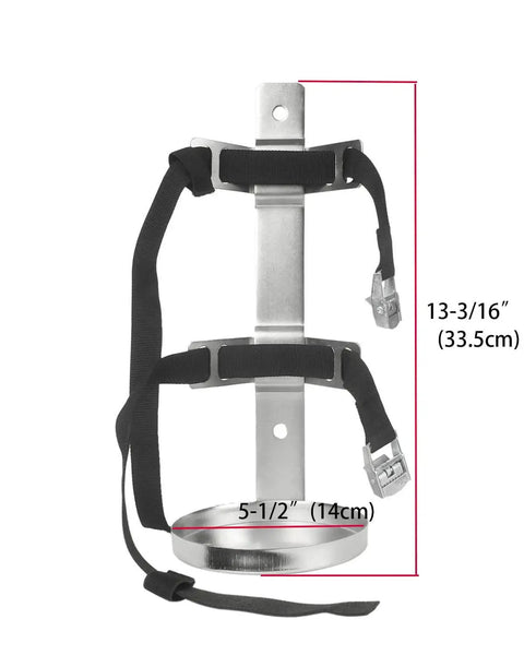Heavy Duty Fire Extinguisher Wall Mount Bracket For Home Car RV And Truck With Quick Release Snap And Adjustable Nylon Straps Five And A Half Inch Tray Fits Five Pound Mini Extinguishers Stainless Steel Finish Must Have No Fuss