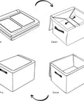 Boho Tie Dye Storage Bins With Lids Foldable Closet Organizers showing folding steps of polyester cubes 14x10x10 inches.
