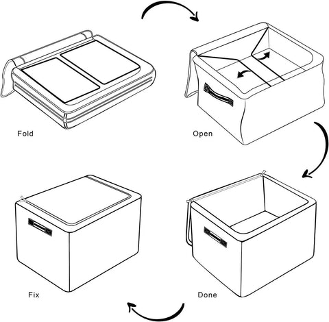 Boho Tie Dye Storage Bins With Lids Foldable Closet Organizers showing folding steps of polyester cubes 14x10x10 inches.
