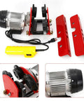 Electric Trolley Overhead Hoist with Remote, motor gear and red trolley parts displayed for 2200lb capacity lift