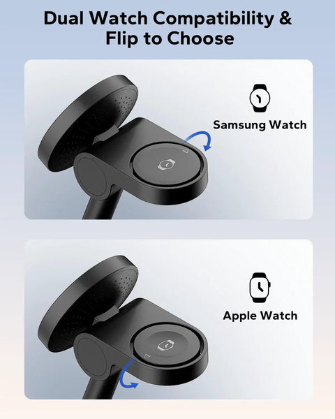 Samsung 3 In 1 Magnetic Wireless Charging Station Stand for dual watch compatibility, top view.