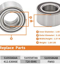 Diagram of Front Wheel Hub Bearing Assembly Replacement dimensions and part numbers.