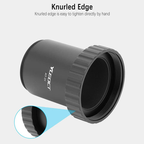 SCT to T Adapter for 2x24 Schmidt Cassegrain Visual Back with knurled edge for easy grip, showing SCT Female to T2 M42x0.75 Male Thread