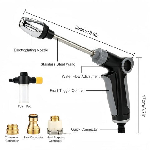 Diagram of Beast Mode Heavy Duty High Pressure Washer Nozzle With 360 Degree Rotating Spray And 3 Spray Modes, breakdown of parts shown.