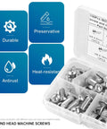 Product image of 130 Pcs 304 Stainless Steel M6 Round Head Screws And Nuts Set With Full Thread Machine Bolts in storage box.