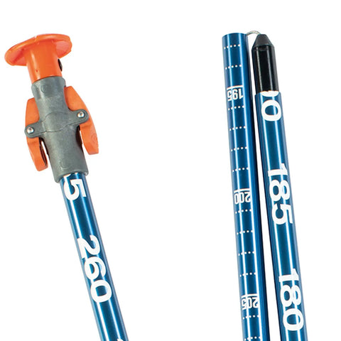 Stealth 300 Avalanche Probe With Laser-Etched Depth Markings, 118 Inch Extended, blue aluminum with measurement markings and handle