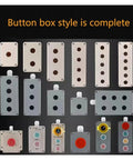 CAARLA push-button switch control station boxes assortment; aluminum enclosures with 22mm open-hole panels.