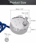 110V Synchronous Turntable Motor 2.5 to 3 RPM 4W CW CCW Direction with 7mm shaft and 49.8mm diameter shown with measurements.