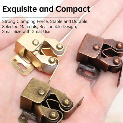 Four Piece Cabinet Door Catches Featuring Bulletproof Magnetic Dampers And Adjustable Metal Mounts For Kitchens And Wardrobes With A Dead Simple Install That Delivers Slick Soft Close Action Every Time, gold and bronze finishes.