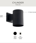 5 Inch Black Modern Outdoor Wall Lantern Light for Patio and Exterior, Cylindrical Design with Matte Black Finish