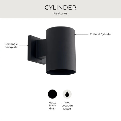 5 Inch Black Modern Outdoor Wall Lantern Light for Patio and Exterior, Cylindrical Design with Matte Black Finish