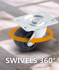 POWERTEC 2-inch swivel caster with metal mounting plate and rubber wheel, front view