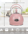 Pink Stainless Steel Whistling Tea Kettle for Stovetop and Induction, 2.6 Quart Teakettle with Ergonomic Handle, rustproof design